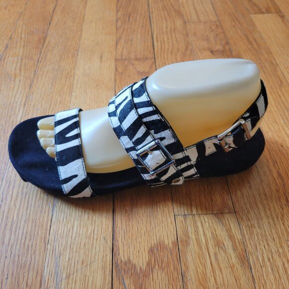 Vionic 8 SAMAR Black White Zebra Print Orthaheel Comfort Flats Shoes Sandals - Picture 2 of 10
